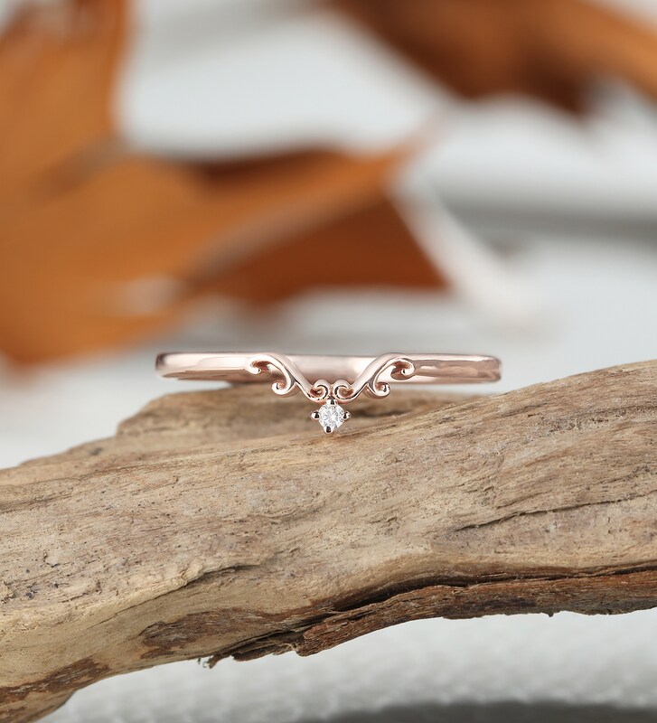 Moissanite rose gold wedding band, minimalist personalized gift, Cubic Zirconia wedding ring, vintage valentines gifts, promise bridal ring